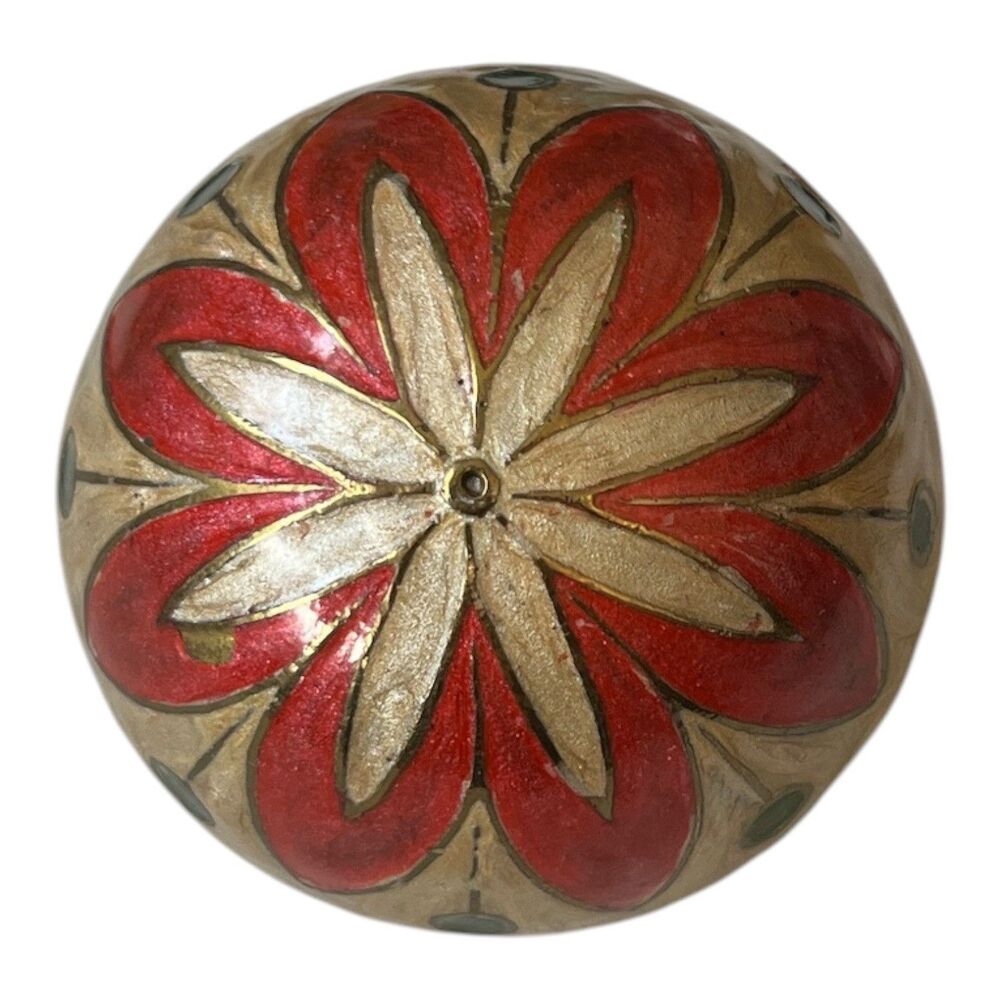 Vintage Cloisonne Brass Enamel Floral Hand Painted India Boho Folk Art  2-1/2"